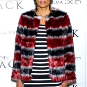 Gorgeous Striped Faux Fur Jacket in Ox Blood & Black
